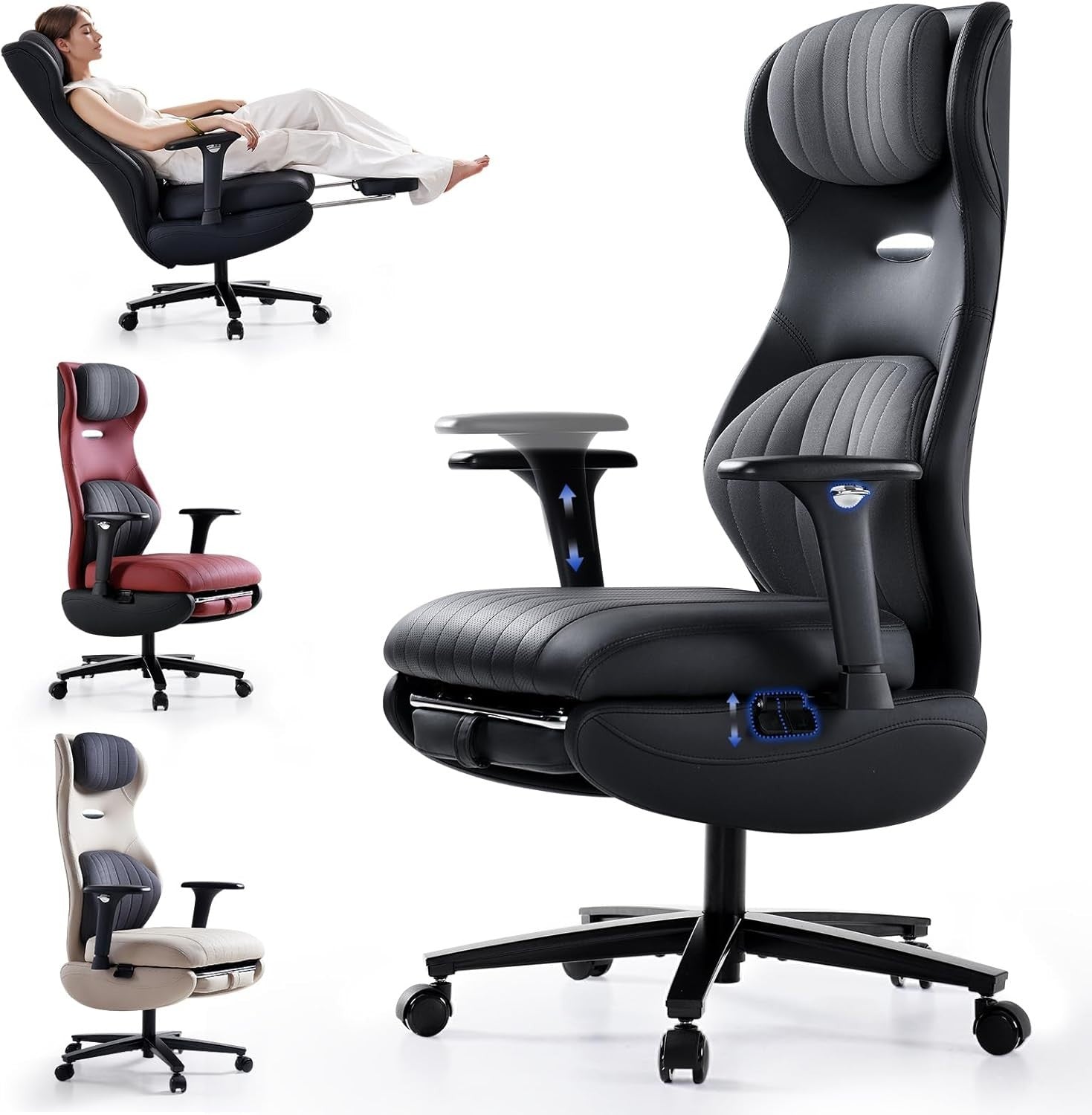 Ergonomic Reclining Gaming Chair Office Desk Chair Faux Leather 4D Arms Black