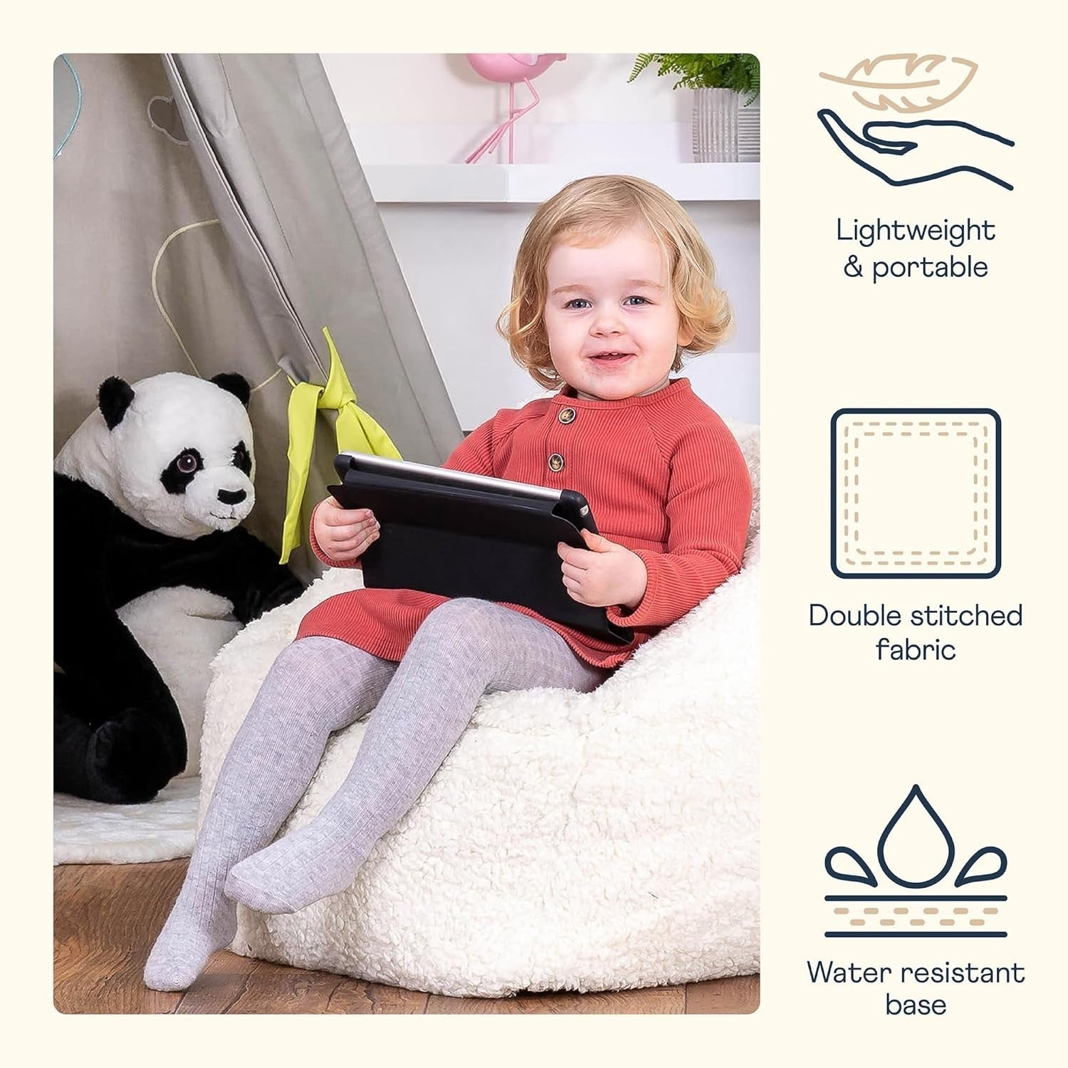 Cream Teddy Kids Bean Bag Chair – Soft Fleece Lounge Armchair Seat