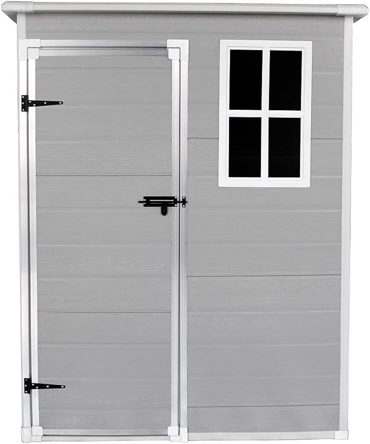 Outdoor Plastic Garden Storage Shed with Floor, Lockable Doors Weatherproof 92cm