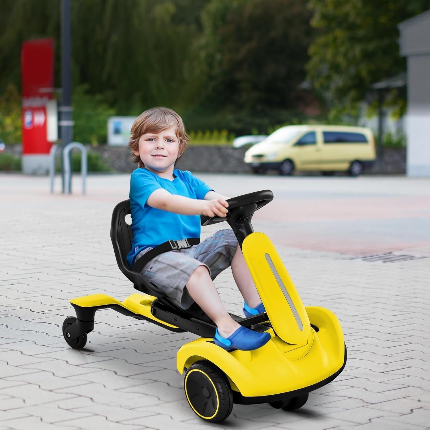 Kids Electric Drift Go Kart 6V Ride On Car 360 Spin Adjustable Seat Yellow