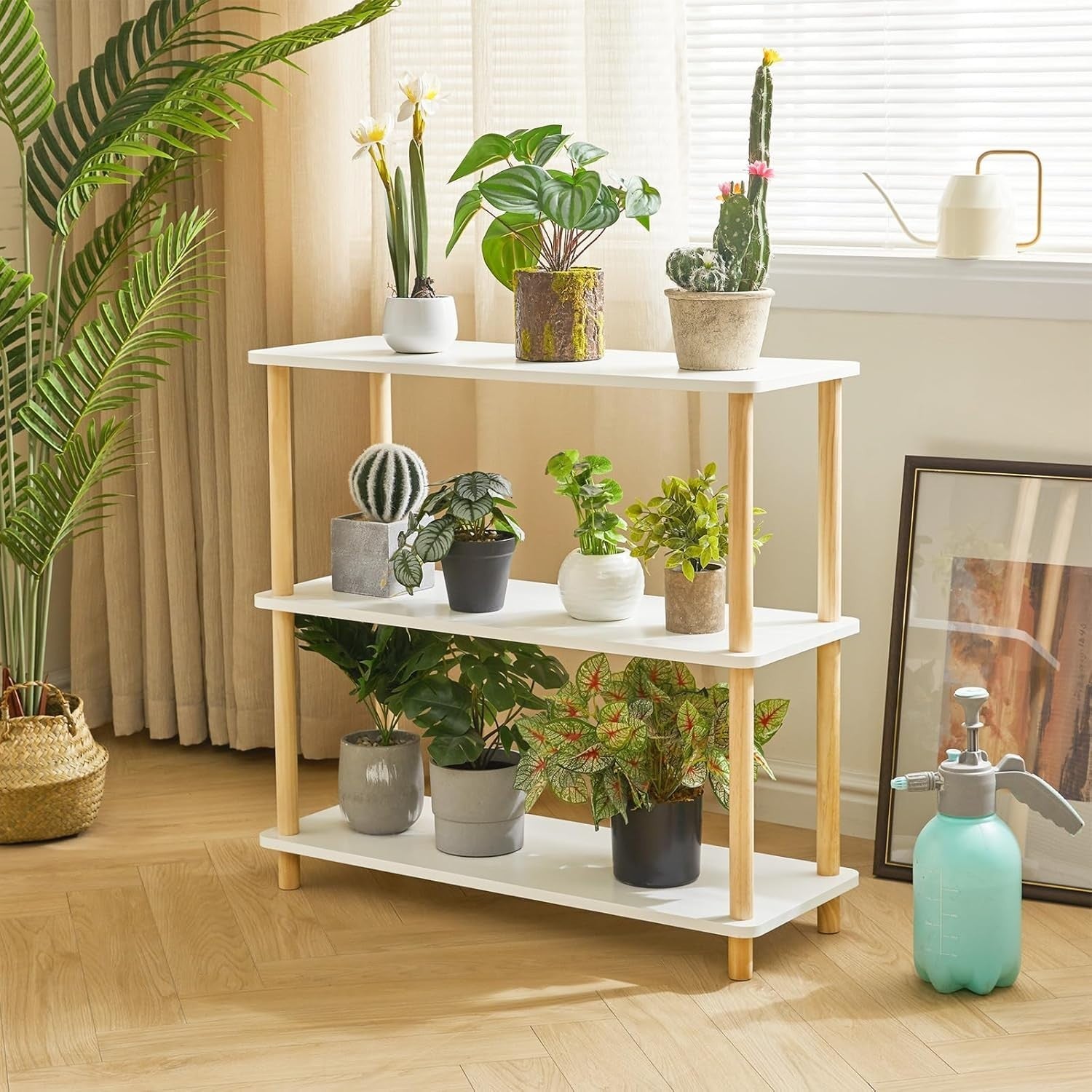 3 Tier Wooden Bookcase White Beech Legs Freestanding Storage Shelf 74cm