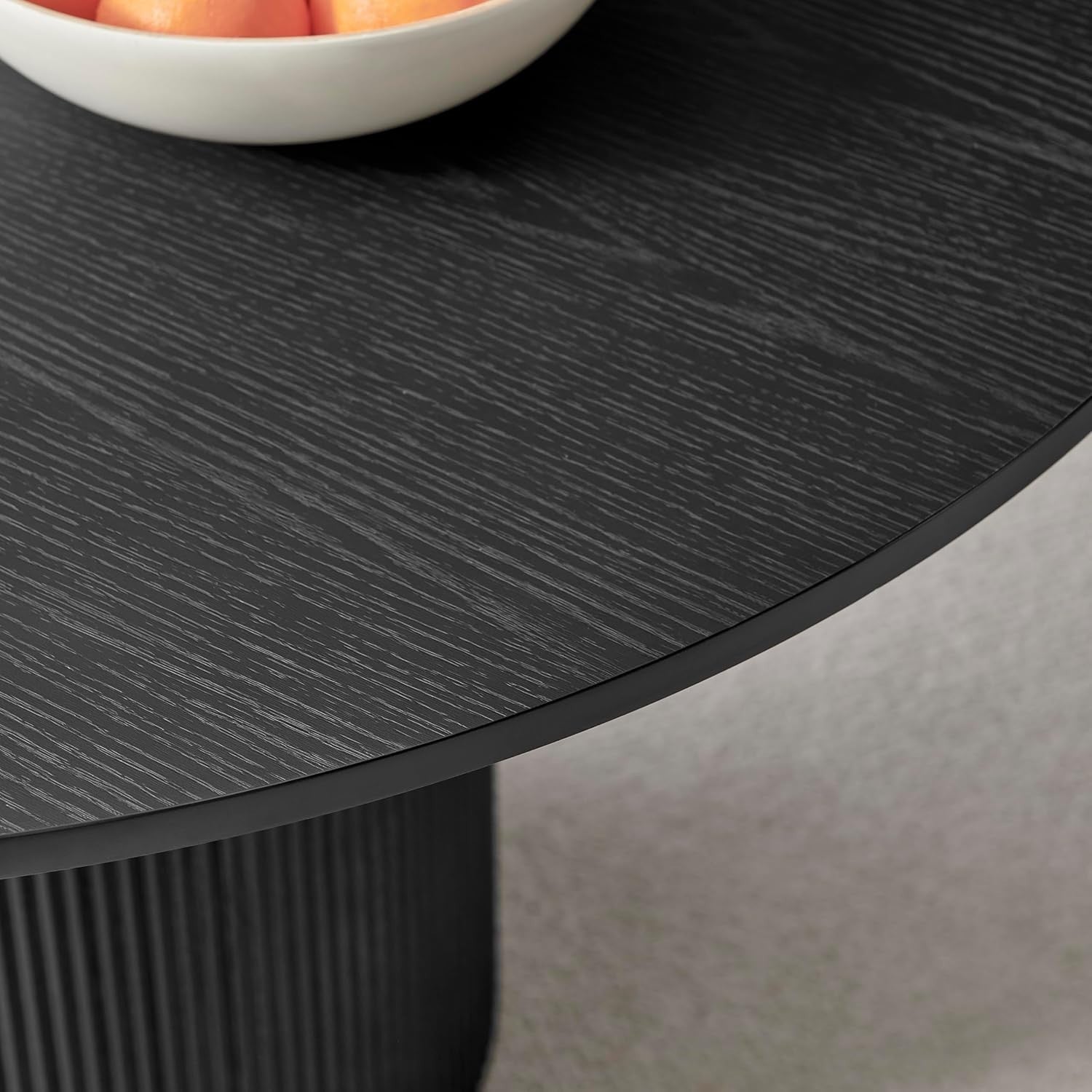 Black Round Pedestal Dining Table 120cm Scandi Modern Wood 4-6 Seat