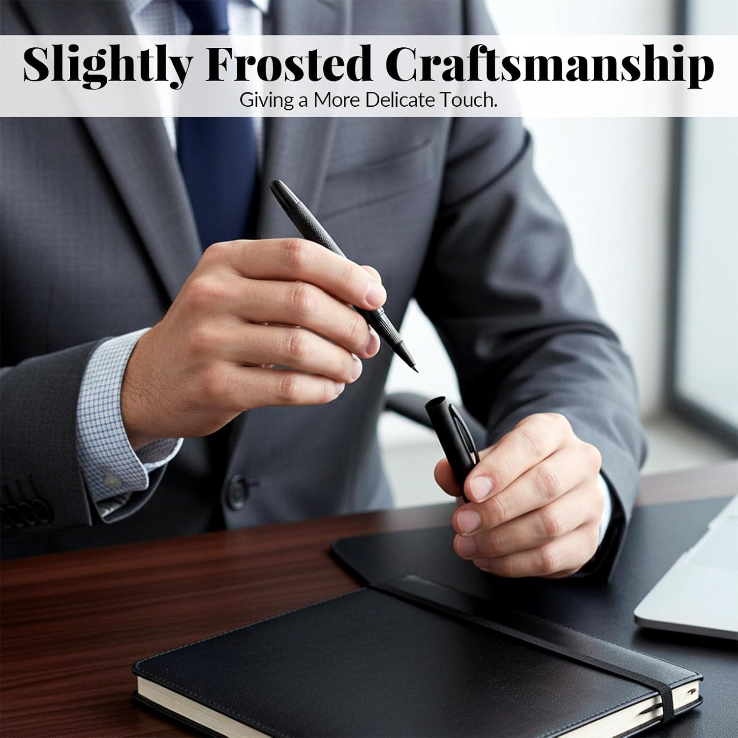 3-Piece Rollerball Pen Set Matte Black Fine Tip Smooth Writing Gift Box