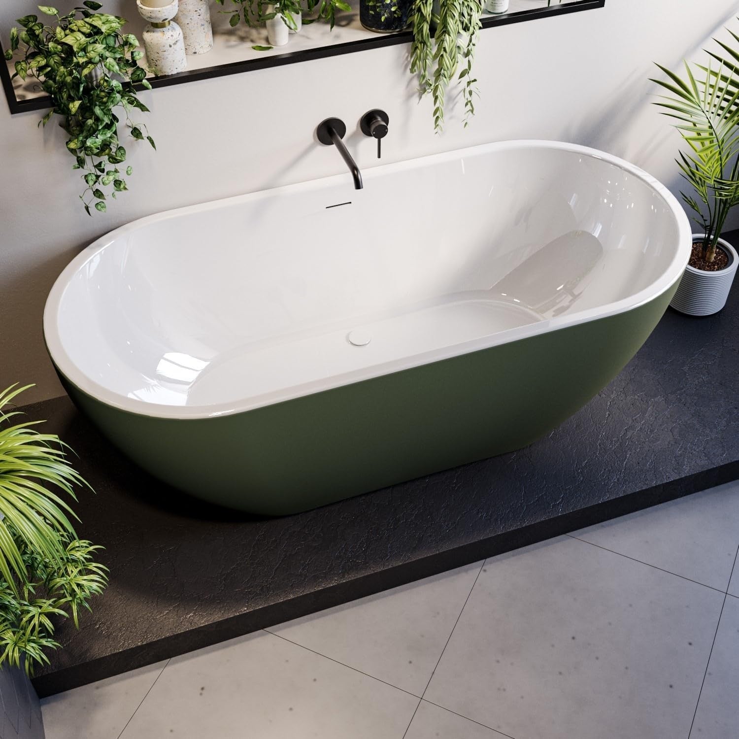 1650x750mm Freestanding Double Ended Bath Dark Green Acrylic Modern Oval