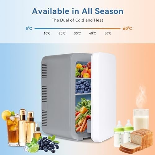 Portable Mini Fridge Cooler Warmer 10L Compact Grey AC/DC Home Car Use