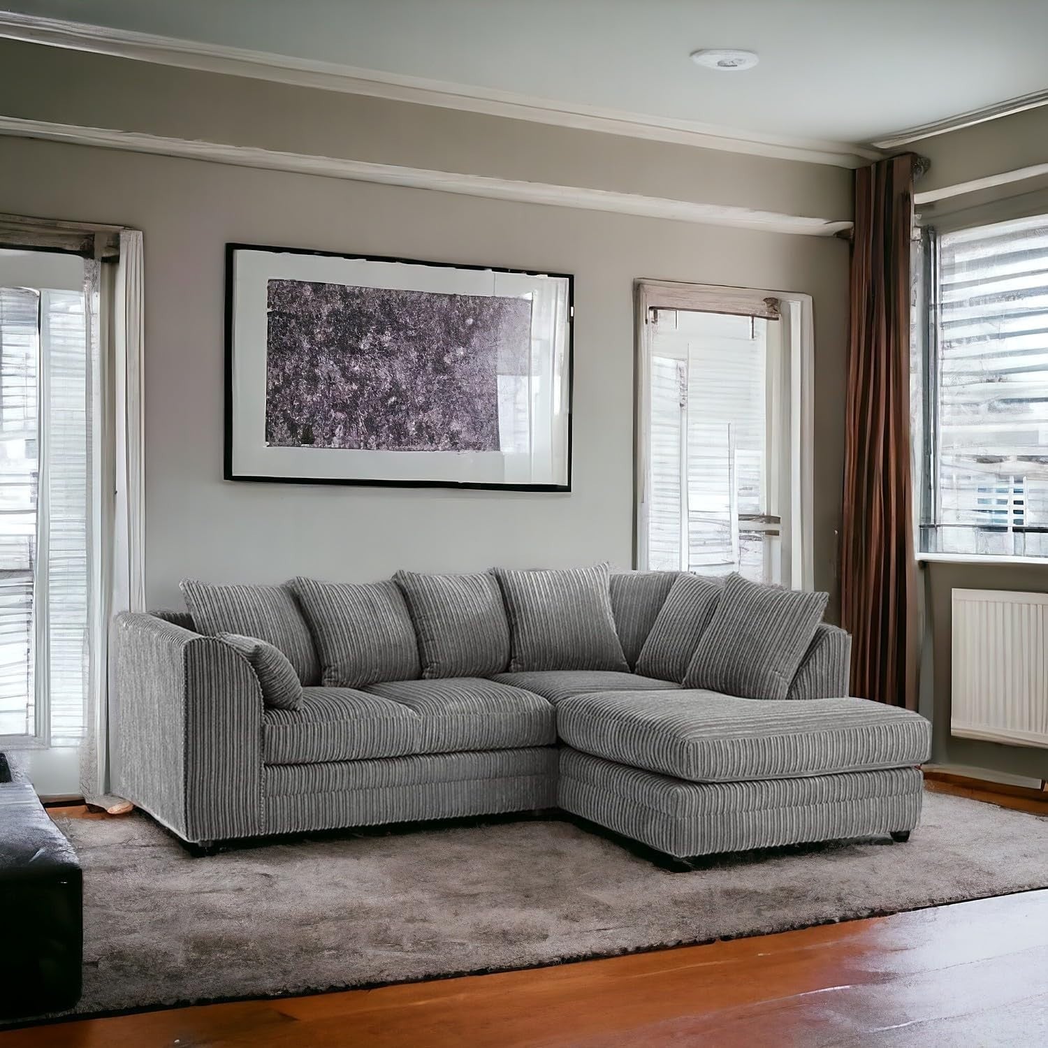 4 Seater Grey Jumbo Cord Scatter Back Right Hand Corner Sofa with Deep Seats