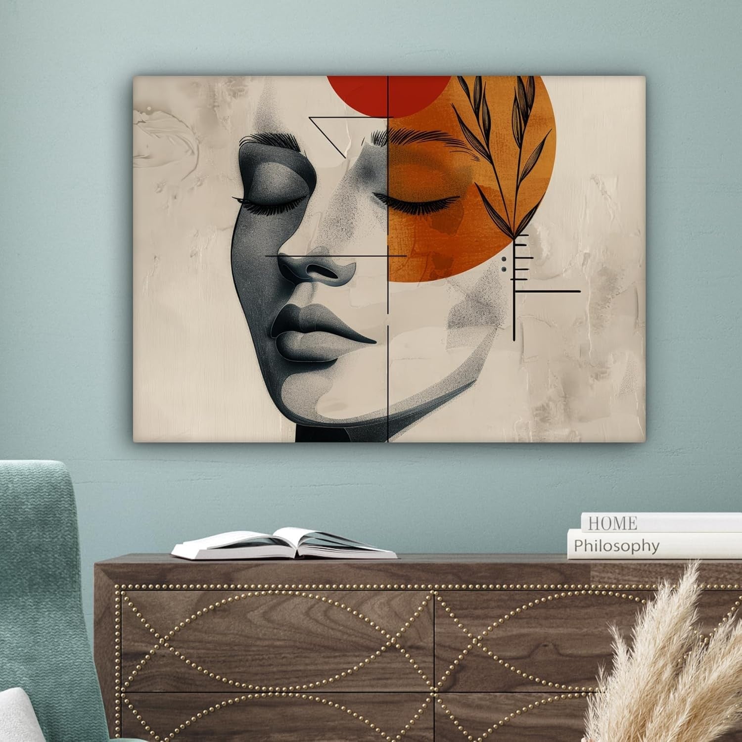 Modern Woman Canvas Wall Art Framed Abstract Botanical Print 70x50cm