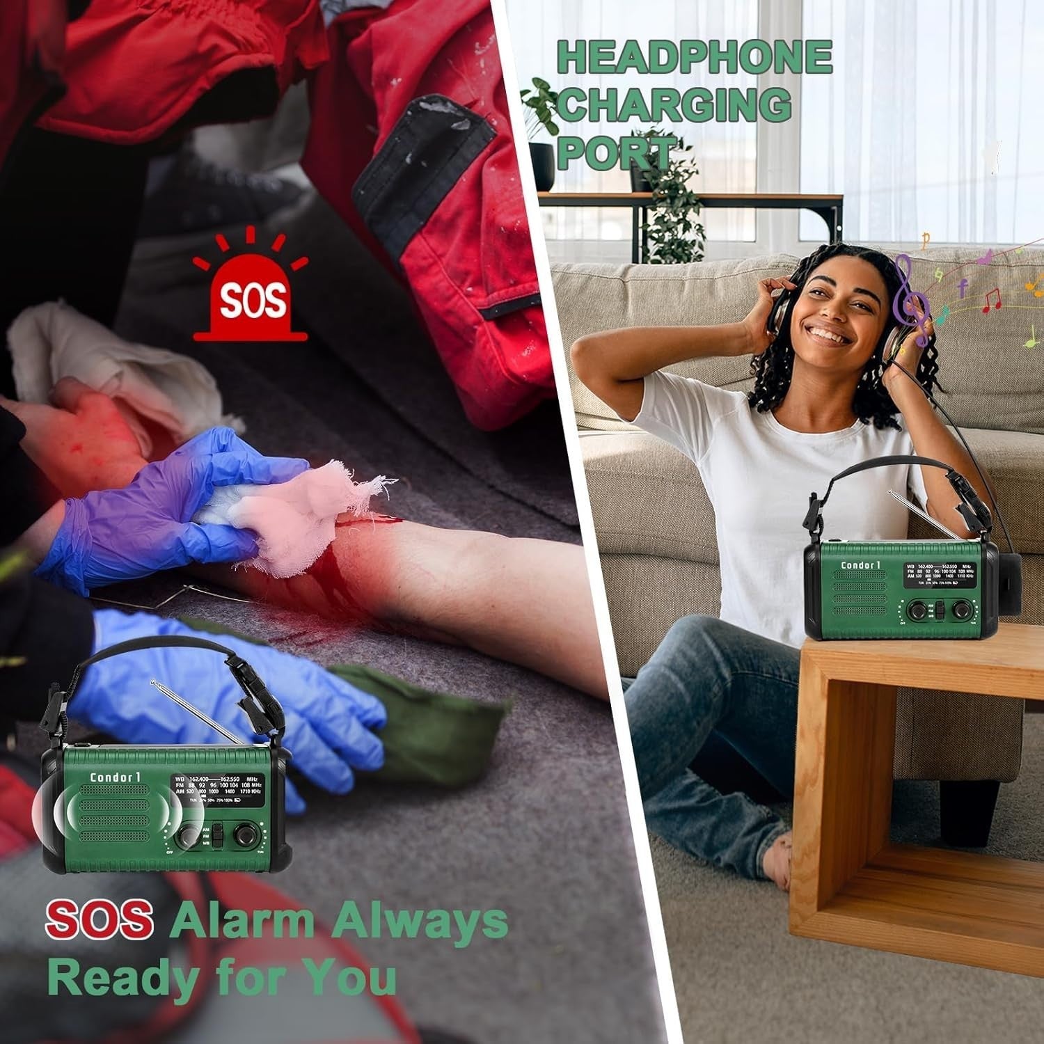 Emergency Solar Hand Crank Radio 20000mAh AM/FM/NOAA Flashlight SOS