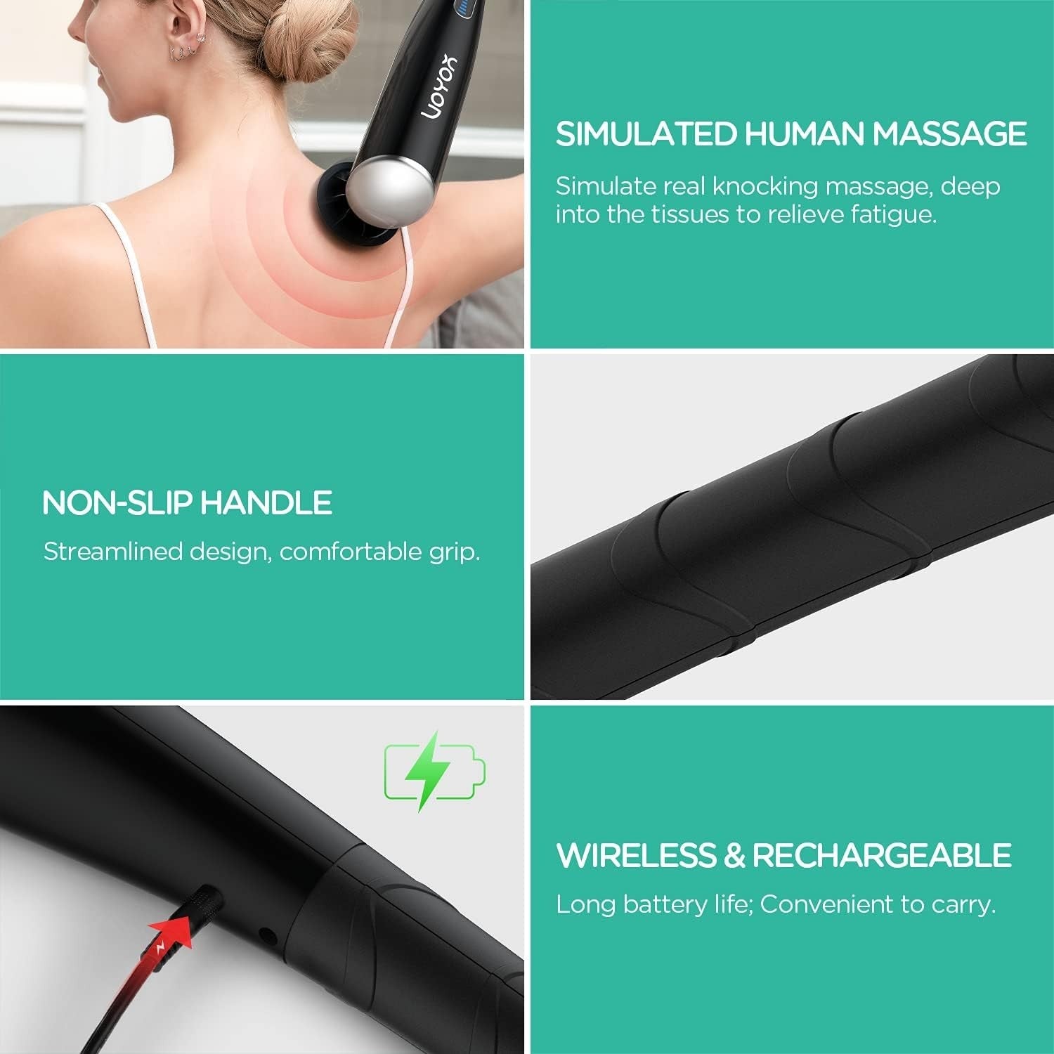 Electric Percussion Massager Long Handle Deep Tissue Neck Back Pain Relief