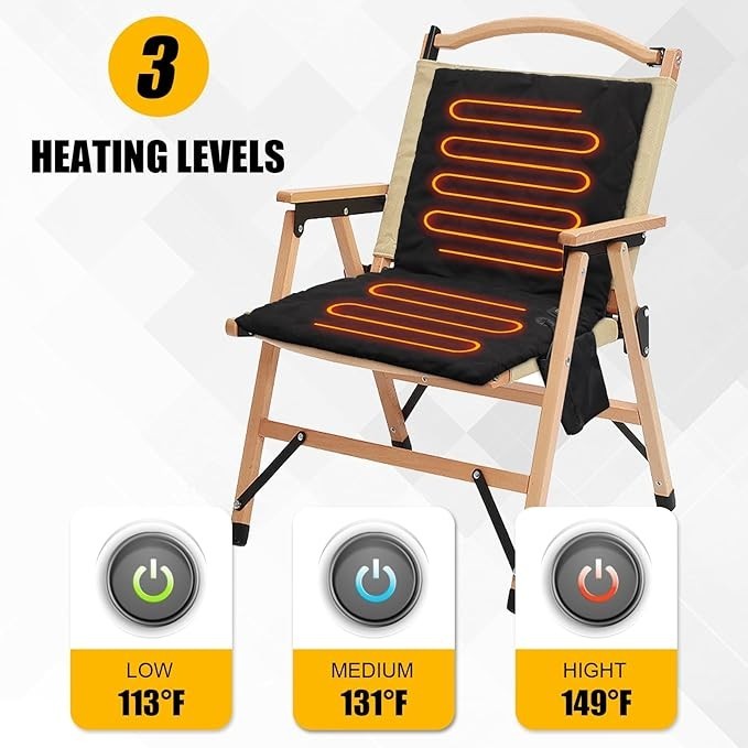 Portable Heated Seat Pad USB Powered 3 Heat Levels Foldable Outdoor Cushion