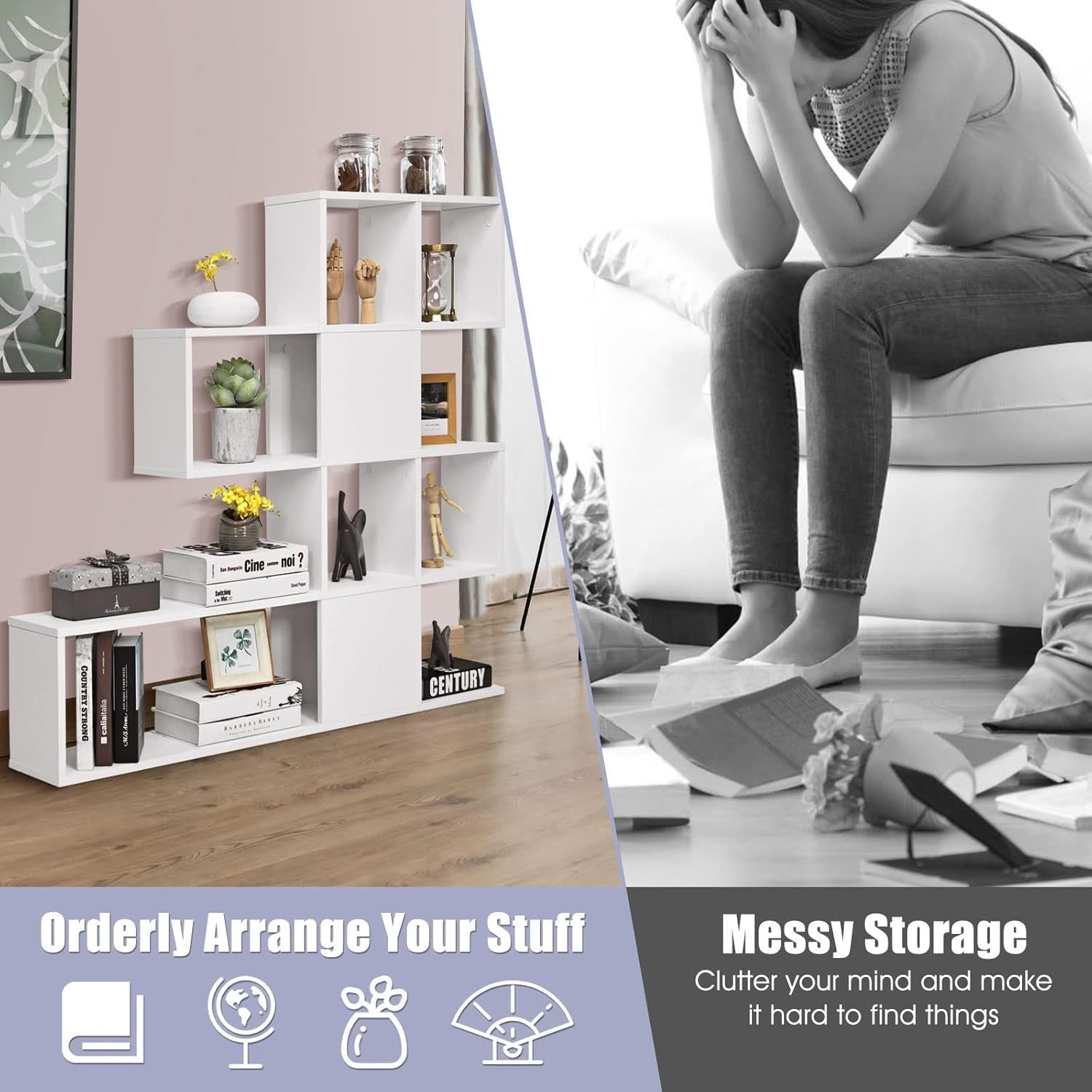 4-Tier White Cube Storage Shelf Modern Freestanding Bookcase Display Unit