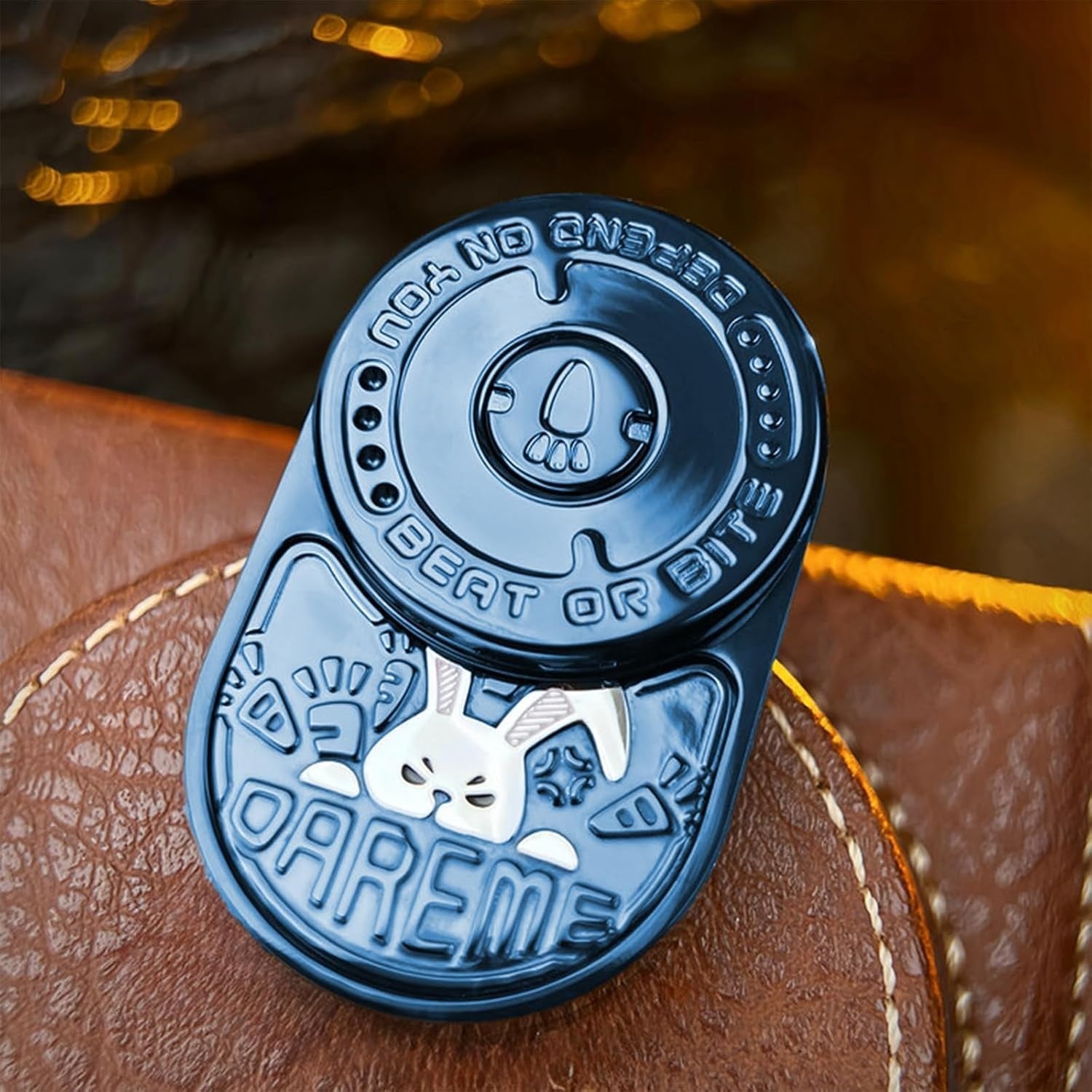 Blue Metal Rabbit Fidget Slider EDC Stress Relief Clicker