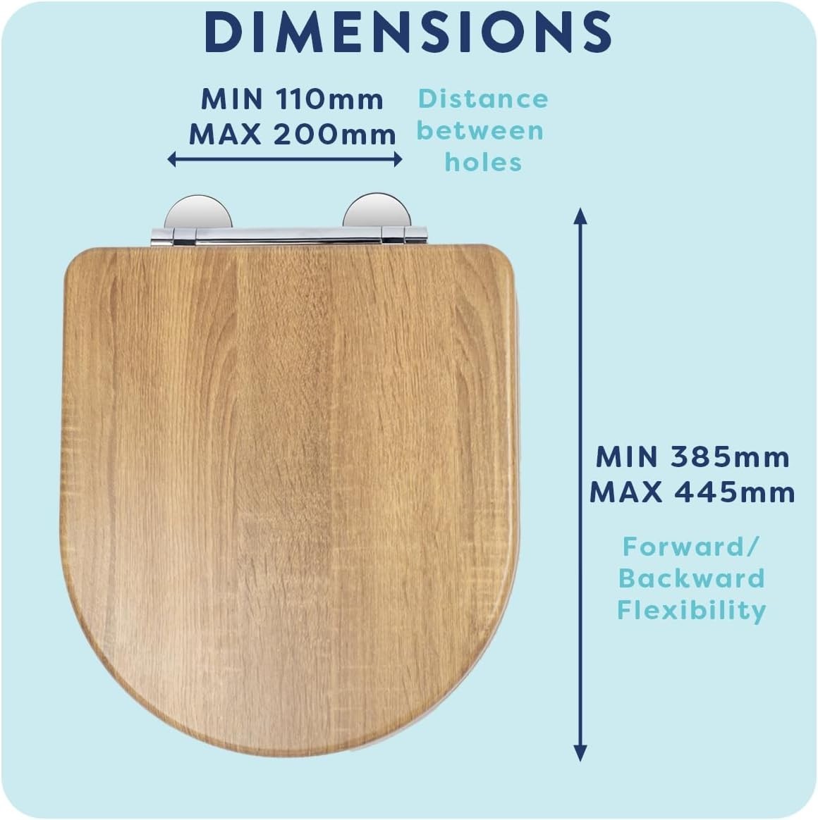 Teak D-Shape Wooden Toilet Seat Soft Close Quick Release Antibacterial