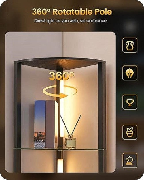 Corner Floor Lamp with Shelves Dimmable LED 4 Tier Storage Standing Light