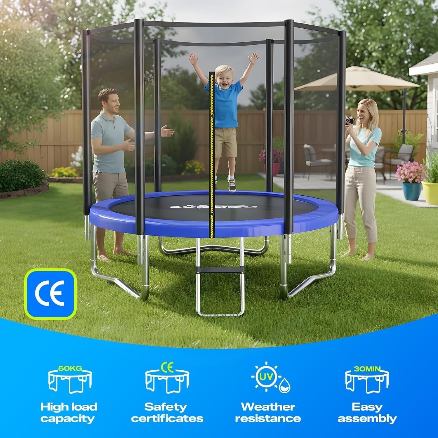 6ft Outdoor Garden Trampoline Kids Safety Enclosure Ladder