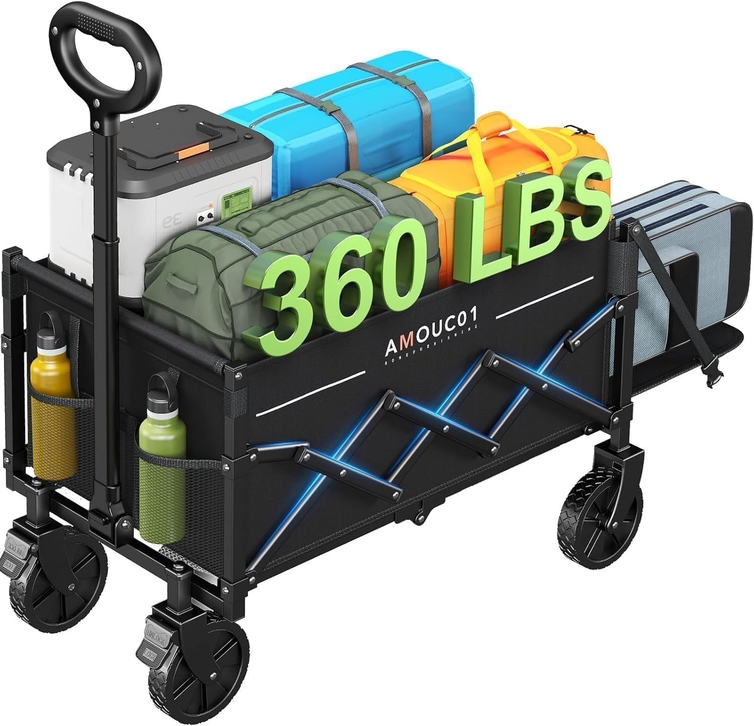 90L Folding Festival Wagon Trolley 360lb Load Expandable Camping Cart