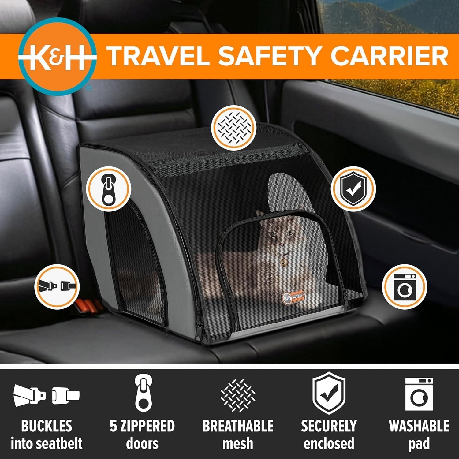 Travel Safety Pet Carrier 43x41x38cm Soft Dog Cat Car Seat Crate Grey Black