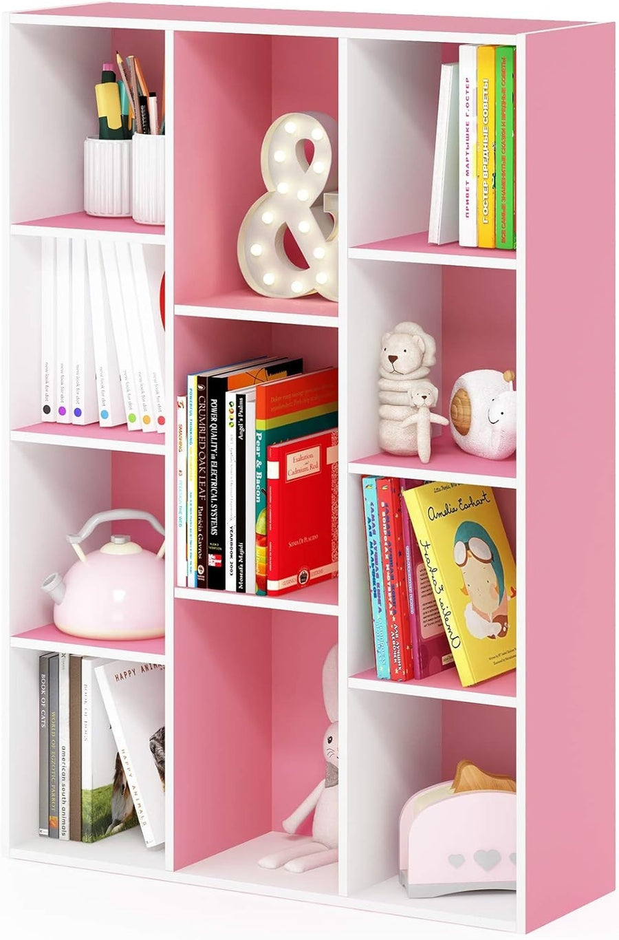 11 Cube Reversible Bookcase Storage Open Shelf Compact Design Organizer Pink