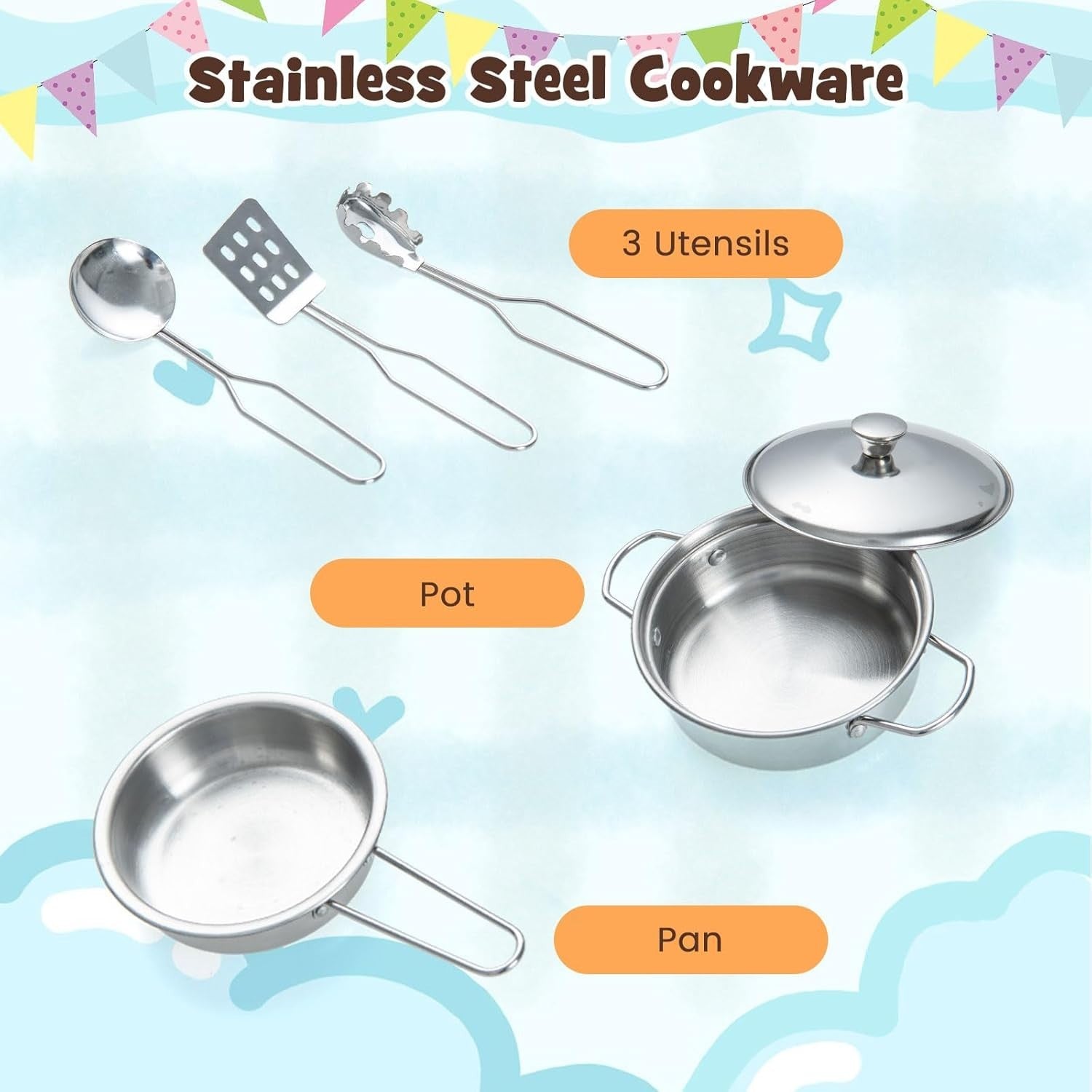 Wooden Kids Play Kitchen Set Light Sound Toy Cooking Role Play Brown