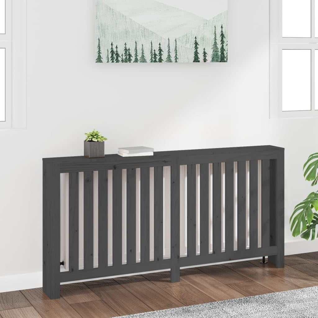 Modern Grey Solid Pine Radiator Cover 169x19x84cm – Slatted Heater Cabinet