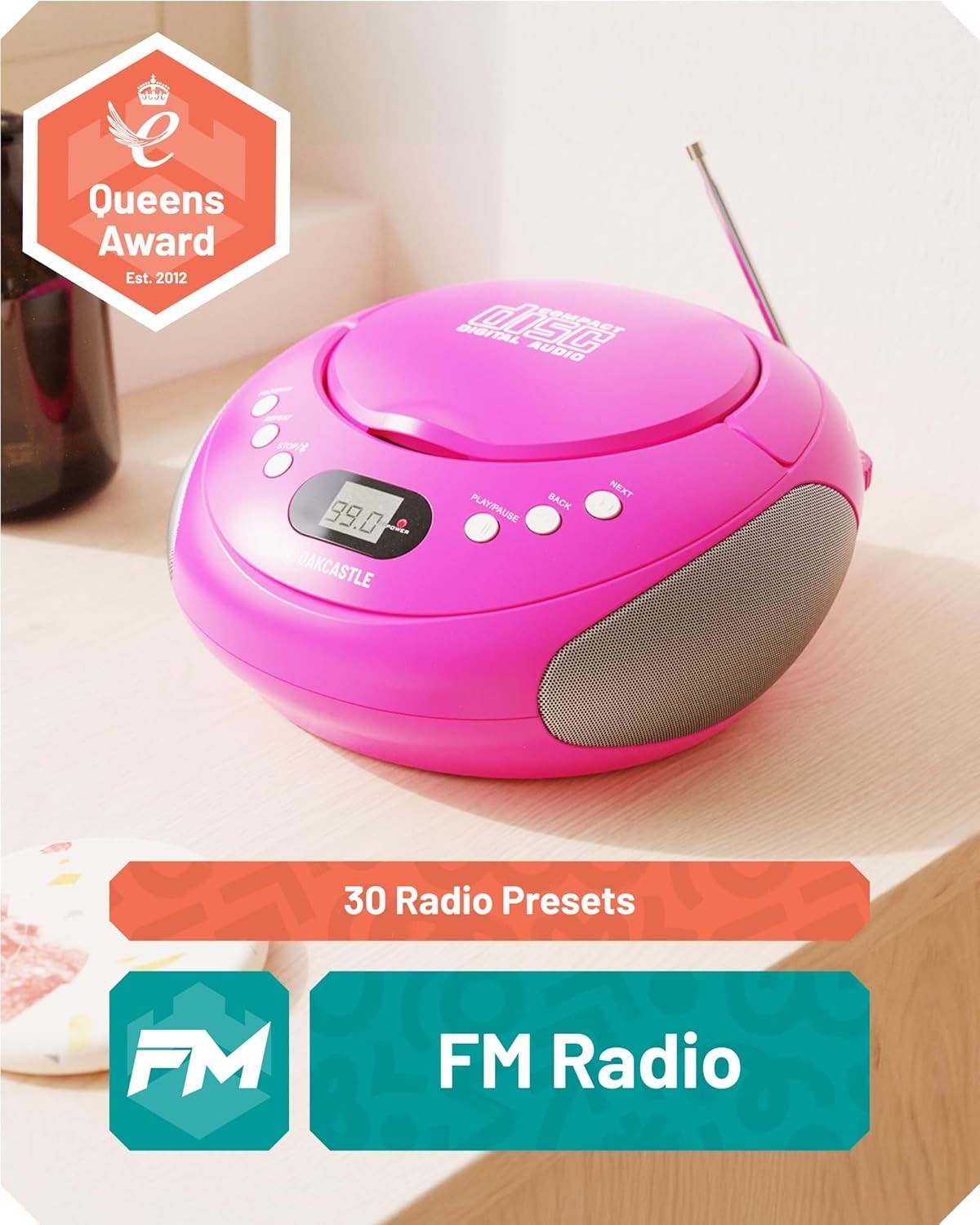 Portable Bluetooth CD Boombox FM Radio Stereo Player LED Display Pink