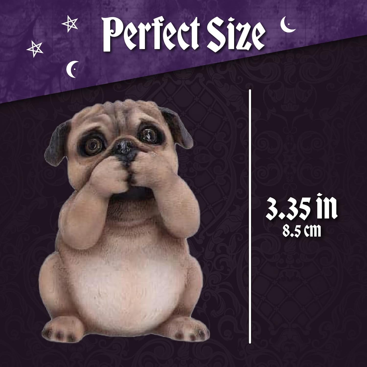 Three Wise Pug Figurines Resin 8.5cm Cute Dog Ornament Set Home Decor Gift