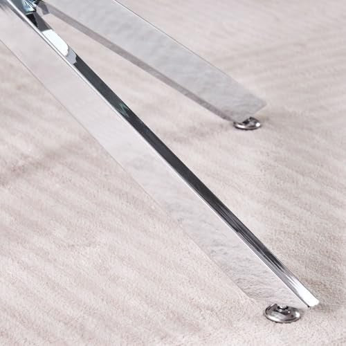Round Glass Dining Table 100cm Silver Metal Legs Modern Kitchen Table
