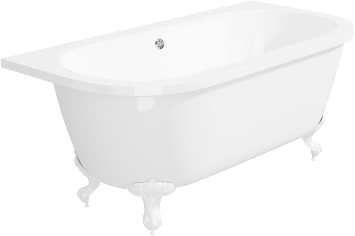 1700x620mm Freestanding Double Ended Back-to-Wall Bath White Feet Acrylic