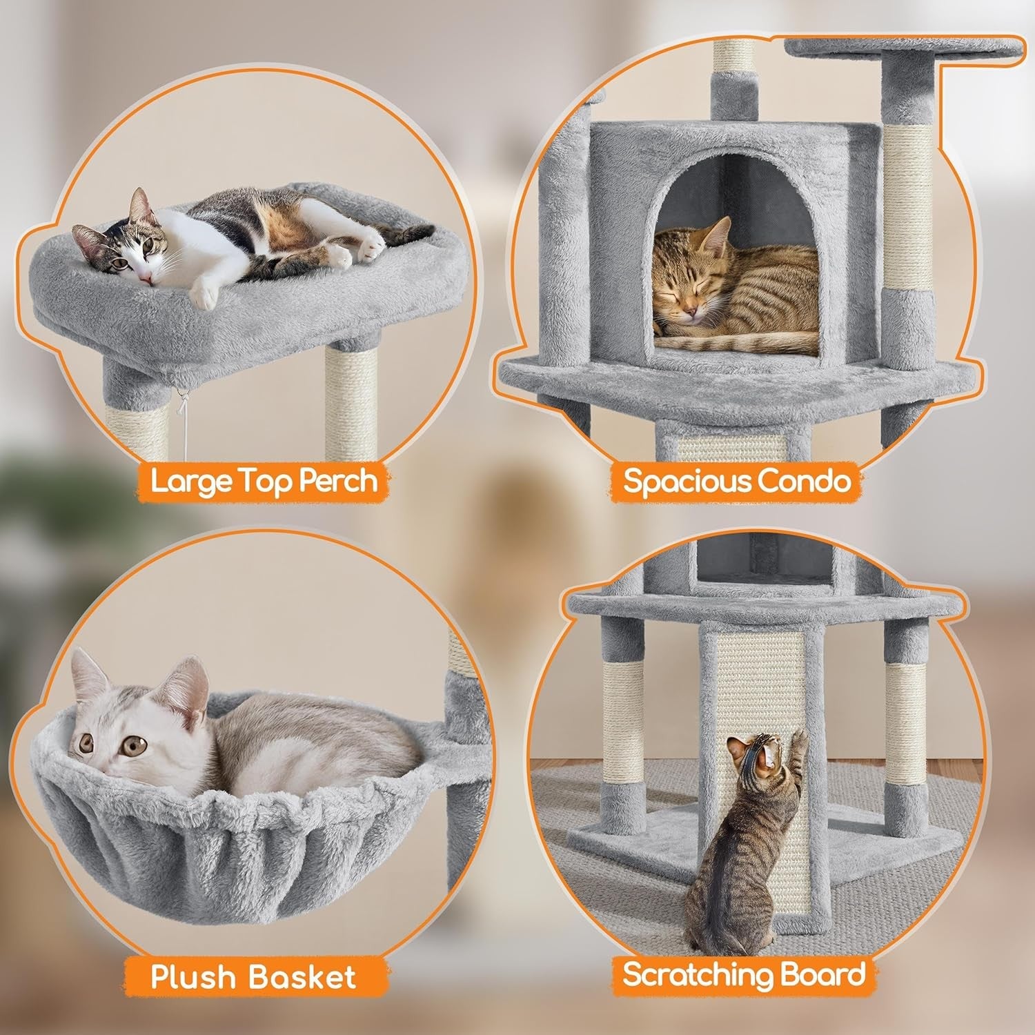 Cat Tree 107cm Climbing Tower With Scratching Posts Condo Basket for Indoor Cats