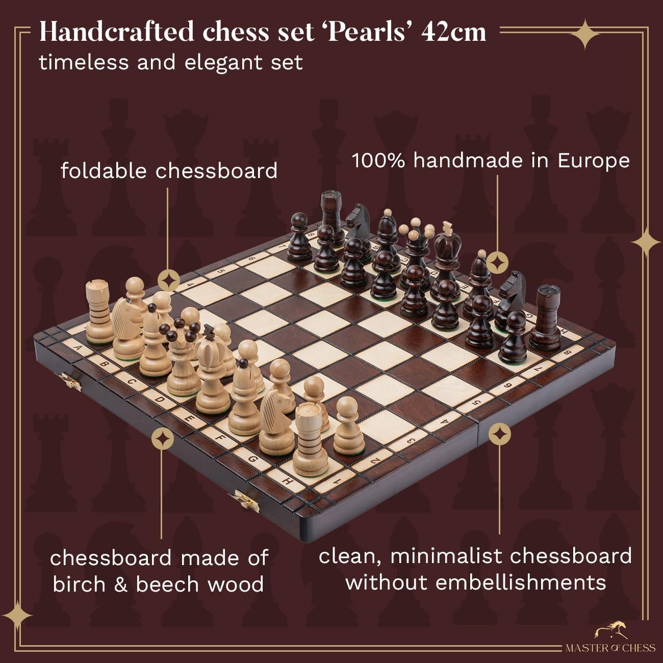 Luxury 42cm Wooden Chess Set XL | Handcrafted Board & Weighted Pieces | Premium
