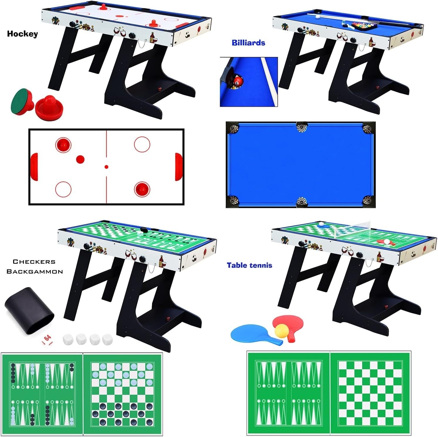 4FT 8 in 1 Folding Multi Game Table Pool Foosball Hockey Chess