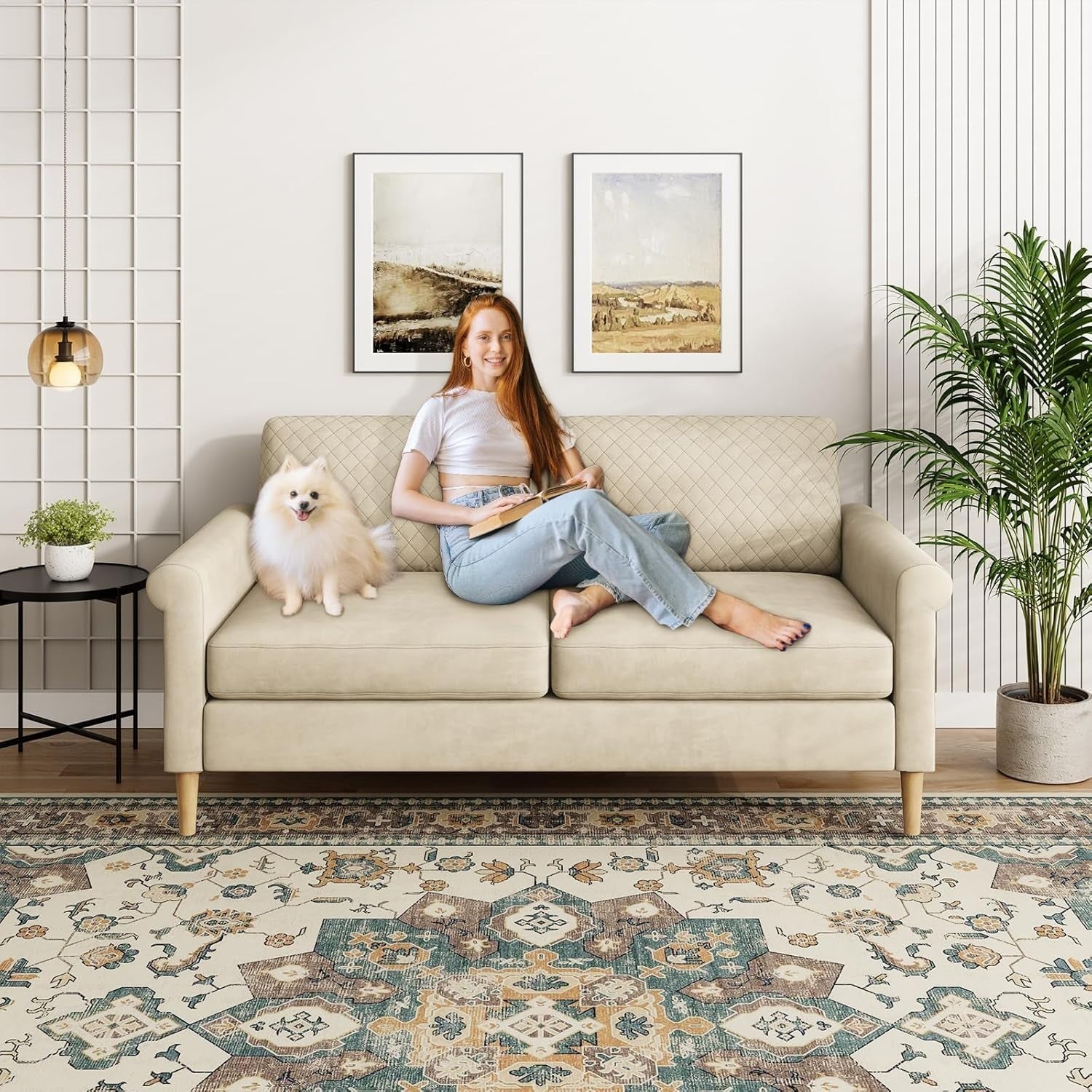 2 Seater Fabric Sofa & Armchair Set with Storage, Cushions, Tool-Free Assembly