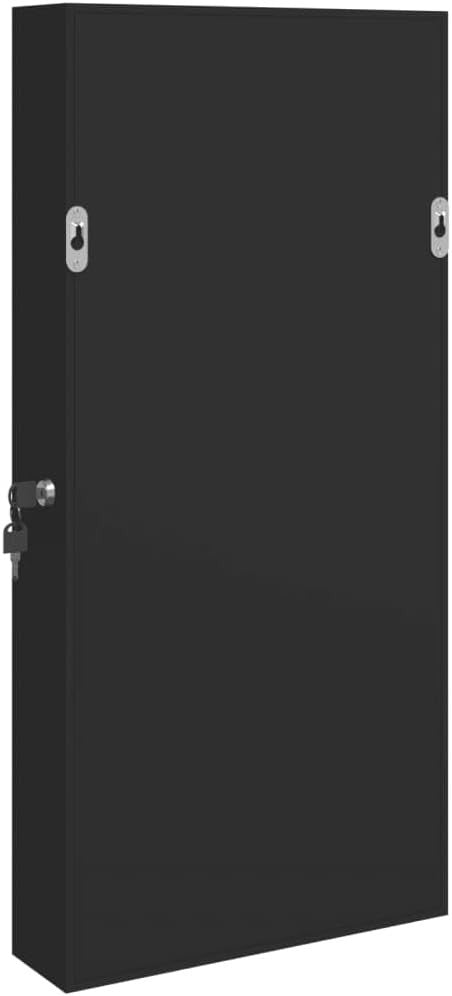 Compact LED Jewelry Mirror Cabinet Lockable Wall Hanging Storage Black