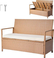 Outdoor 2-Person Storage Bench with Cushion – Weatherproof Rattan Deck Box