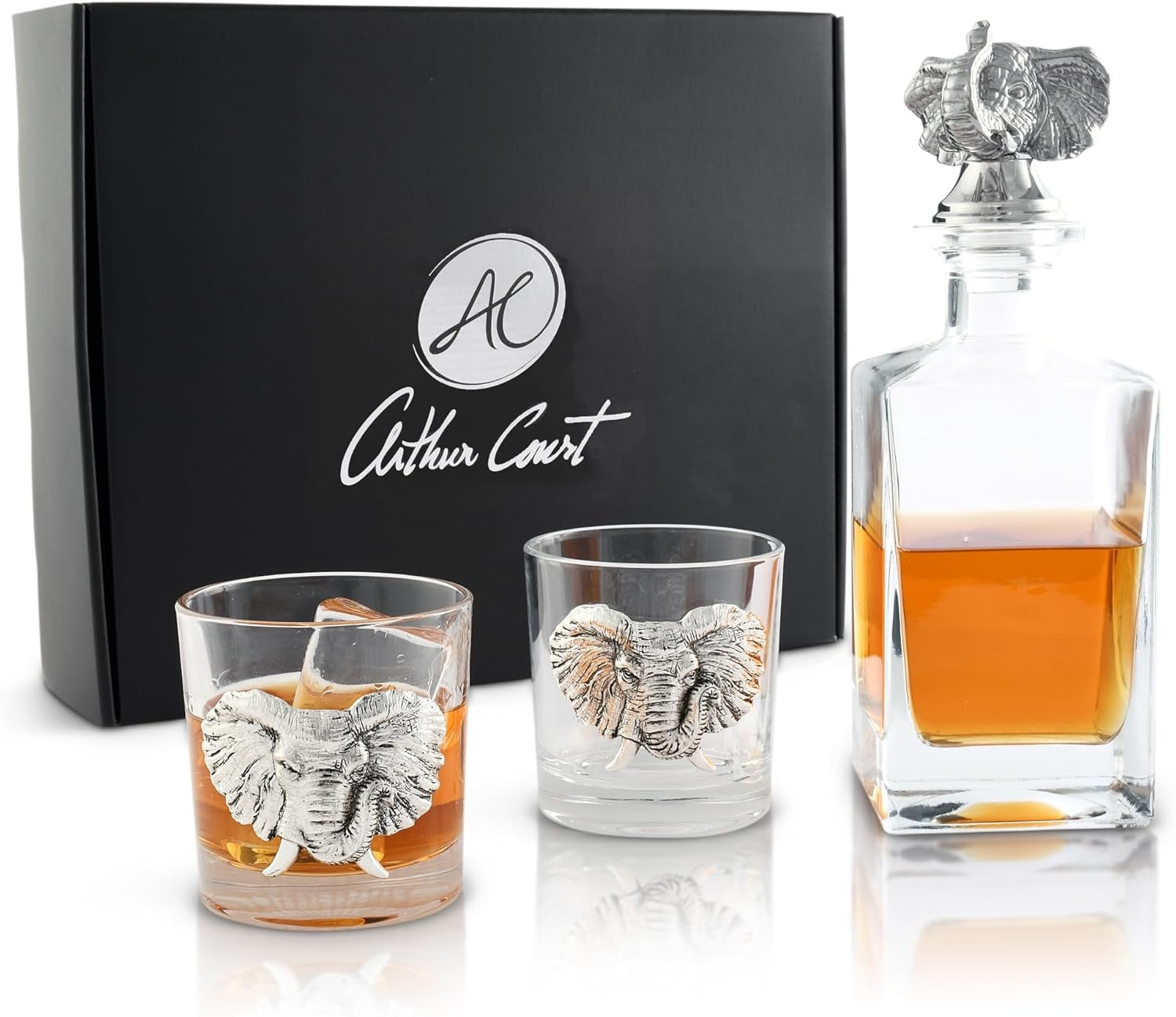 Luxury Elephant Decanter Set 750ml with 2 Whiskey Glasses | Premium Bar Gift