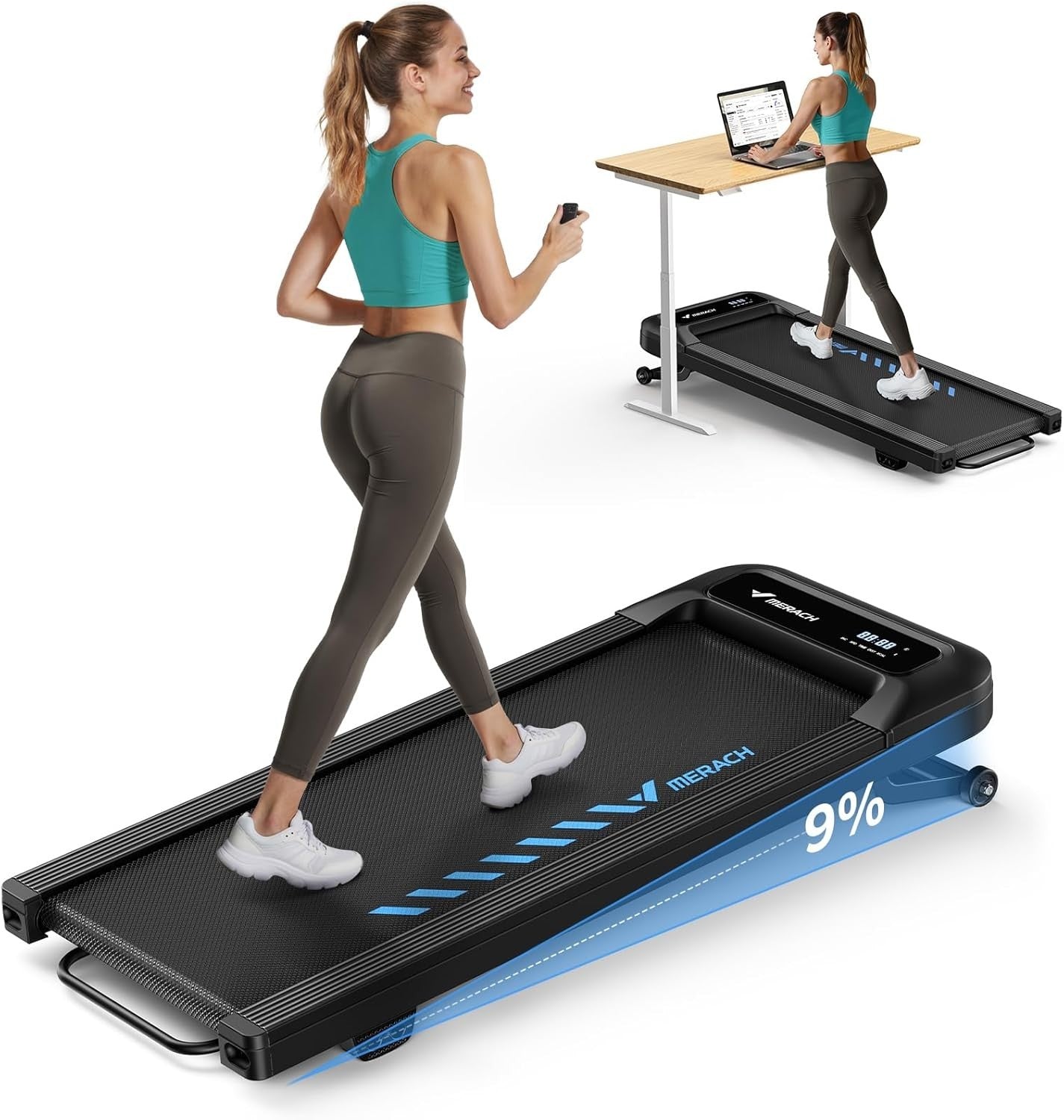 Under Desk Walking Treadmill 0-9% Auto Incline Quiet Home Office
