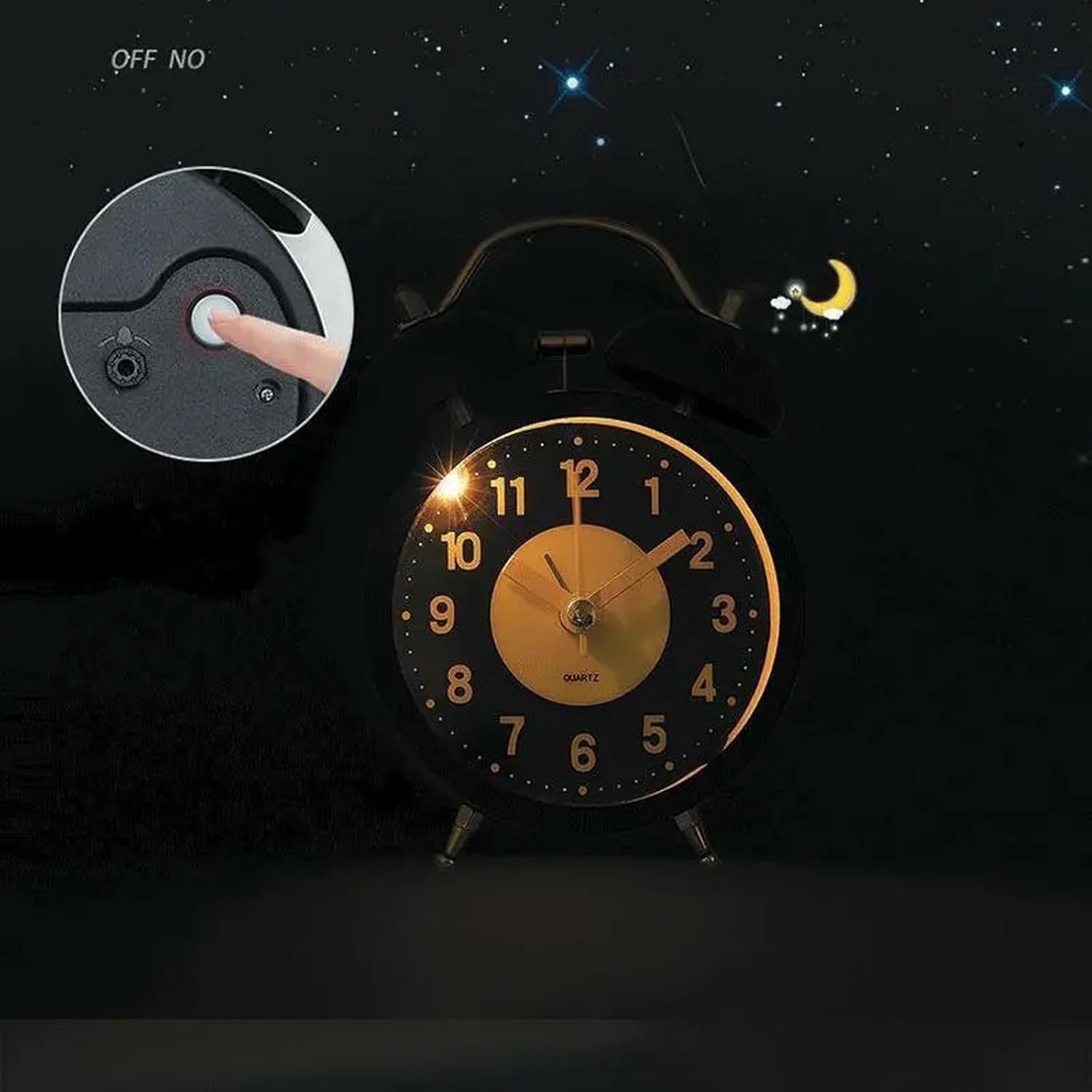 Retro Twin Bell Alarm Clock Silent Non Ticking Night Light Heavy Sleepers clock