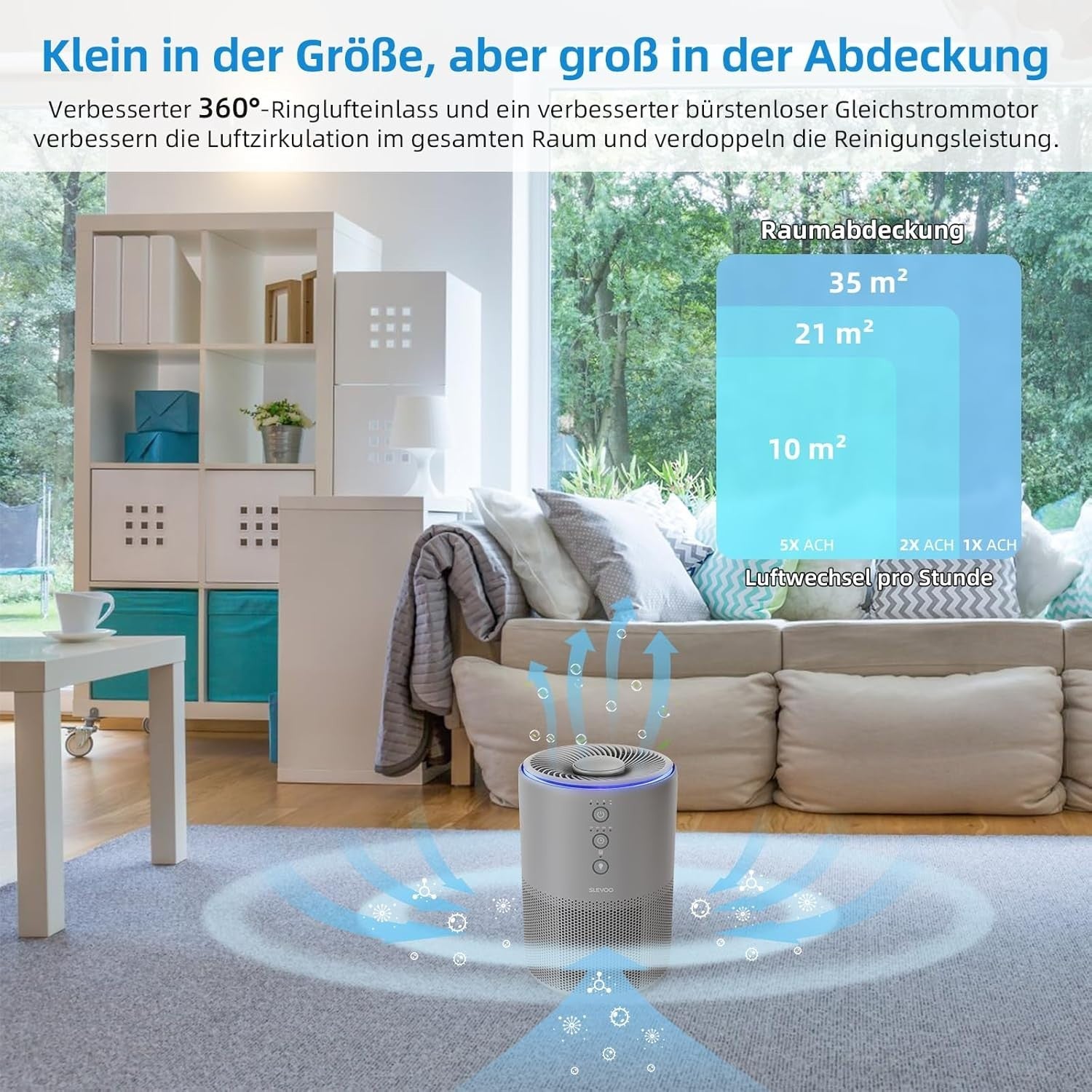 Quiet H13 HEPA Air Purifier Home Bedroom Aroma Pet Odour Grey