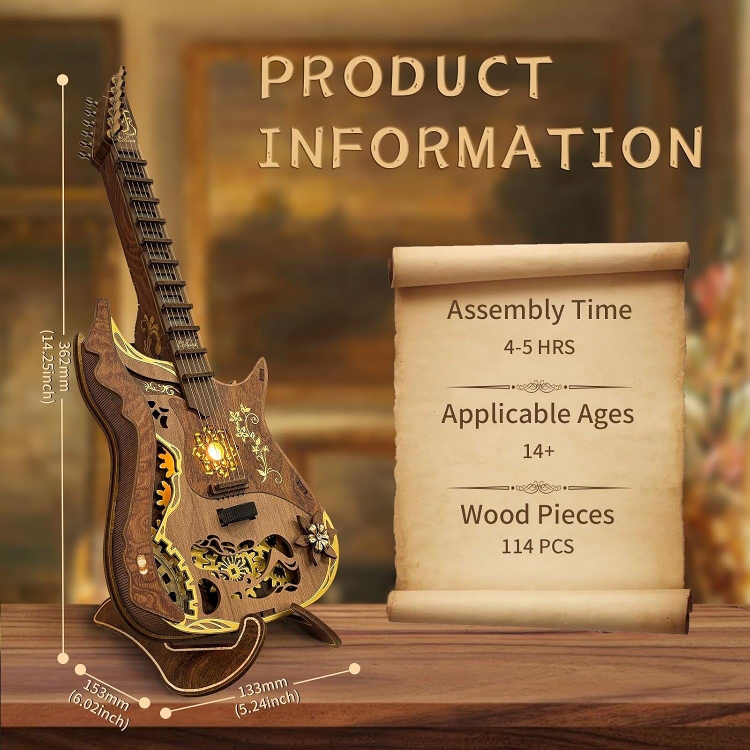 DIY 3D Wooden Guitar Puzzle Kit – Mechanical Music Box Model for Adults