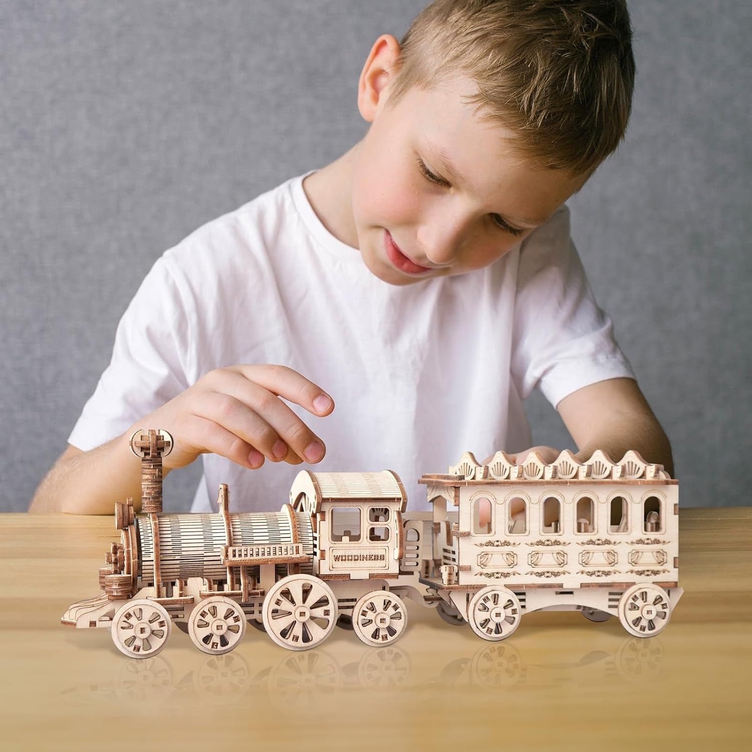 Wooden Steam Train 3D Puzzle Kit – DIY Model, Perfect Gift for Adults & Kids