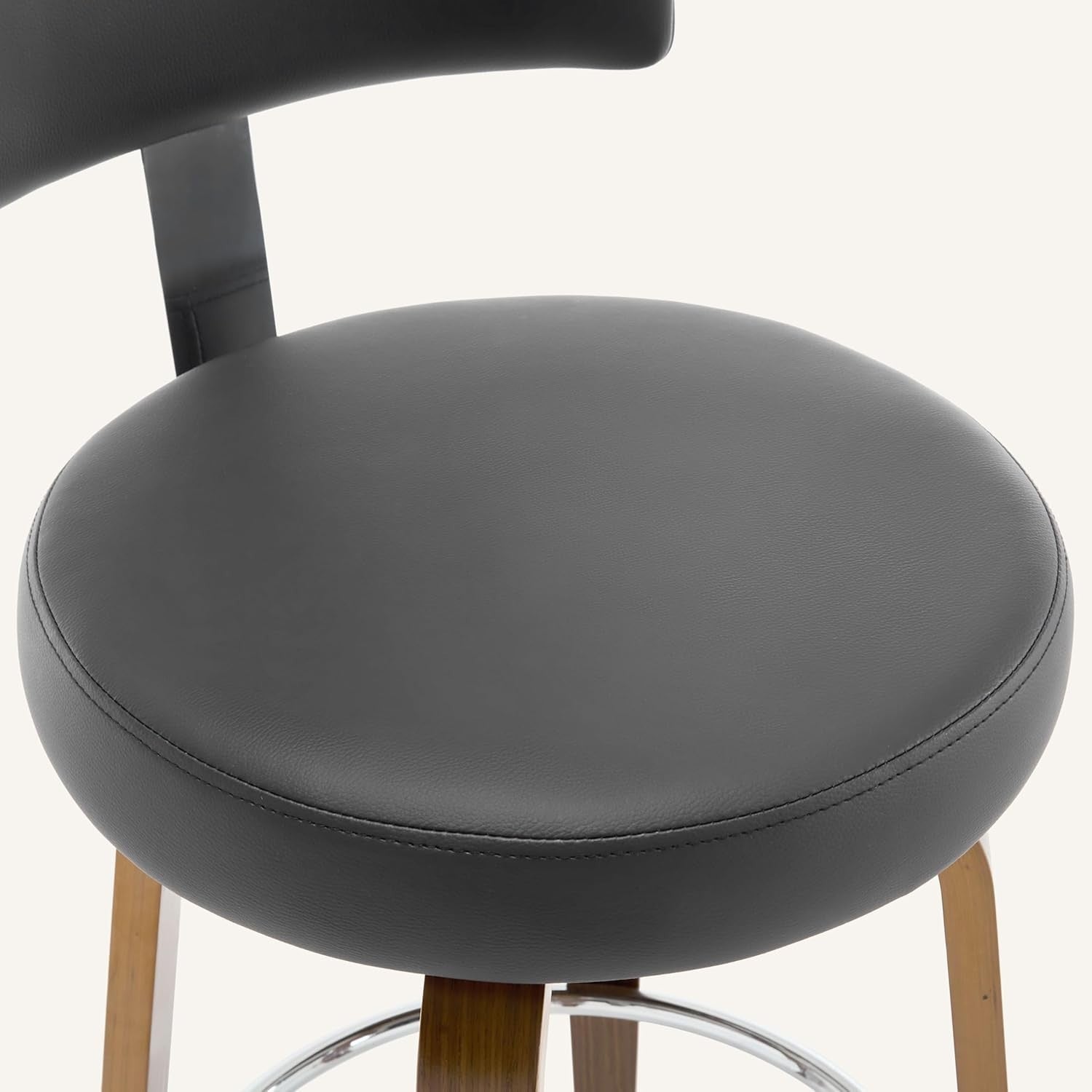 Gray Round PU Leather Swivel Bar Stools Set of 2 | Wooden Counter Chairs
