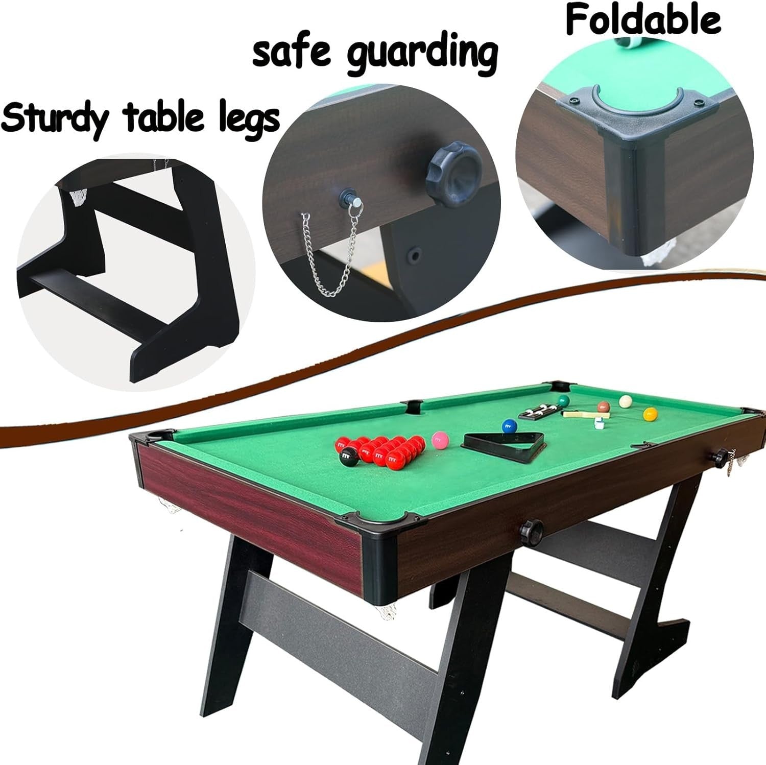 6FT Home Snooker Pool Table Folding Space Saver w Cues Balls Set