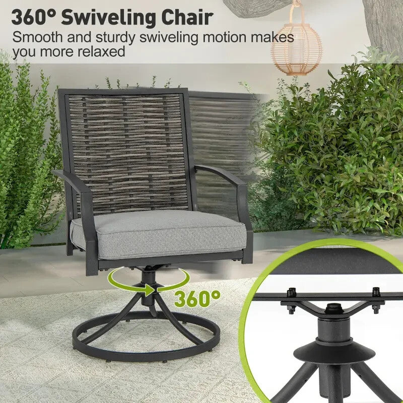 3pc Patio Swivel Chair Bistro Set w/Table Rattan Cushions Garden Deck