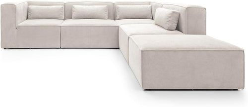 White Cord Chenille L-Shape Large Corner Sofa 5 Seater Modular Doris