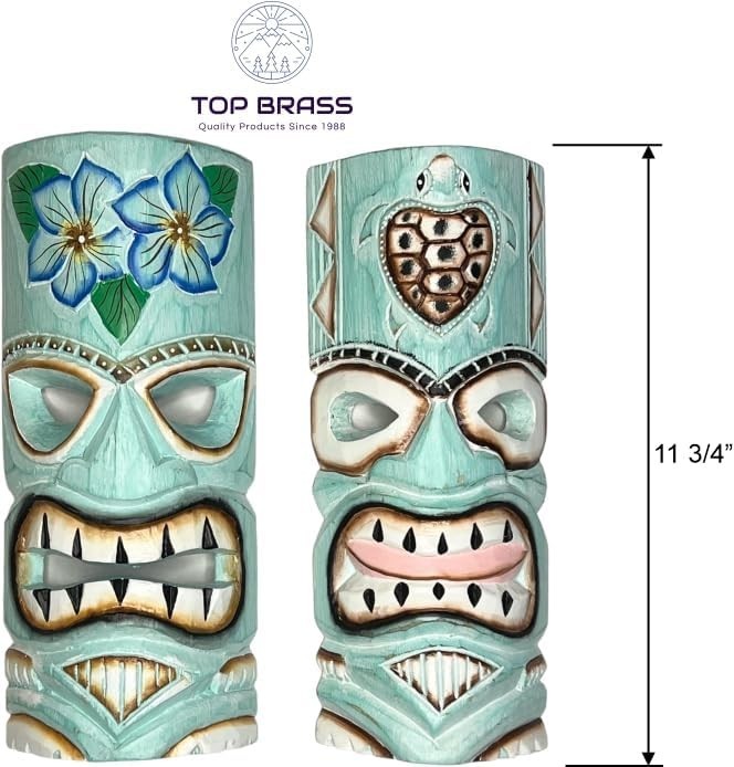 Set of 2 Tiki Mask Wall Art Tropical Hawaiian Luau Bar Decor