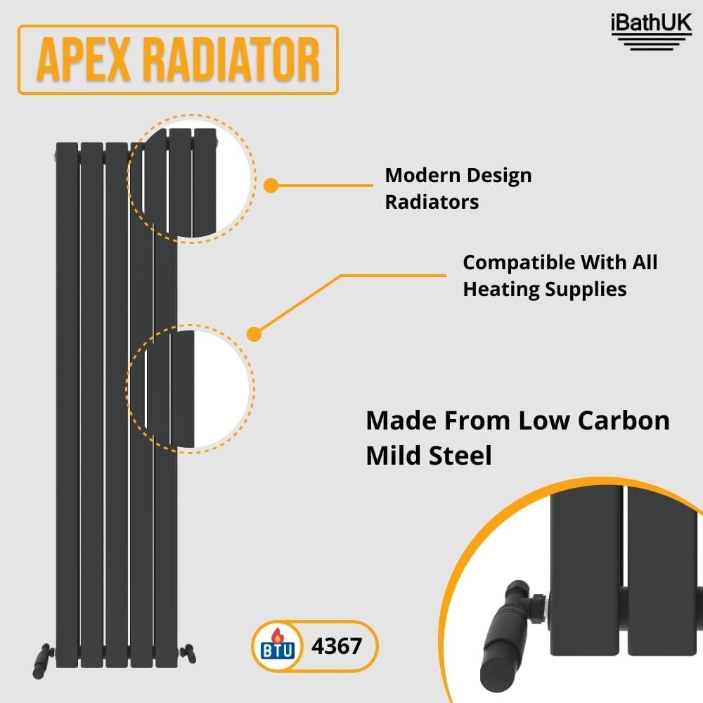 Tall Anthracite Vertical Radiator Slim Double Panel 1600x380mm Bathroom