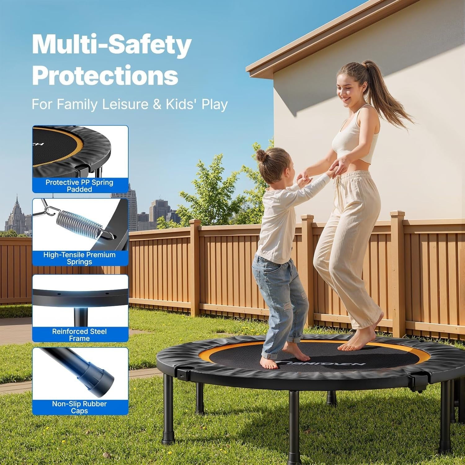 40” Silent Fitness Rebounder Foldable Indoor Exercise Trampoline 330lb