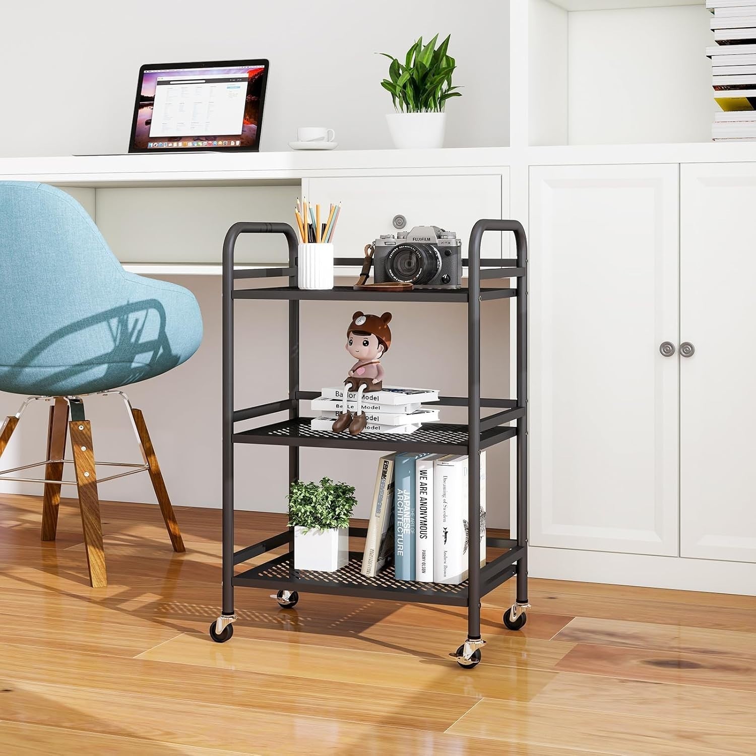 3 Tier Rolling Utility Cart Heavy Duty Metal Storage Trolley Black