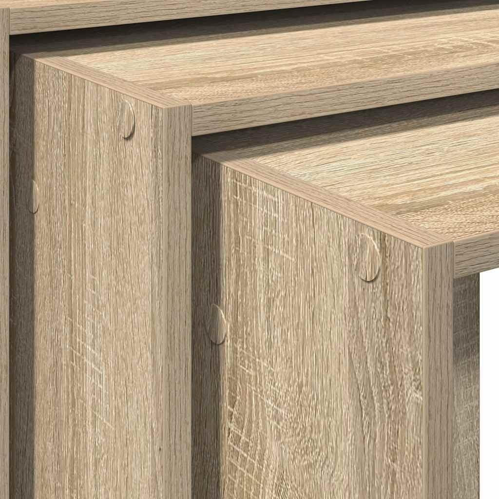 Modern Sonoma Oak End Table Set Nesting Side Coffee Tables Living Room