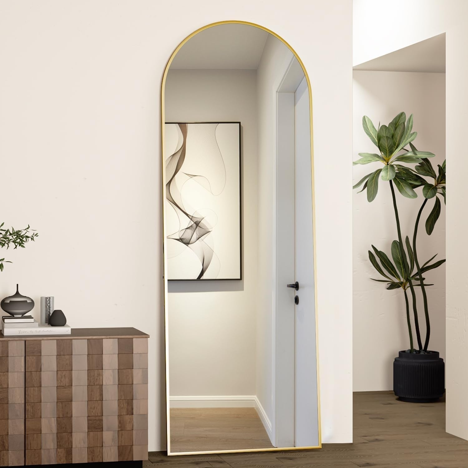 Gold Arch Full Length Mirror 162x53cm Leaning Wall Floor Standing Modern